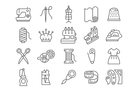 Sewing line icon set