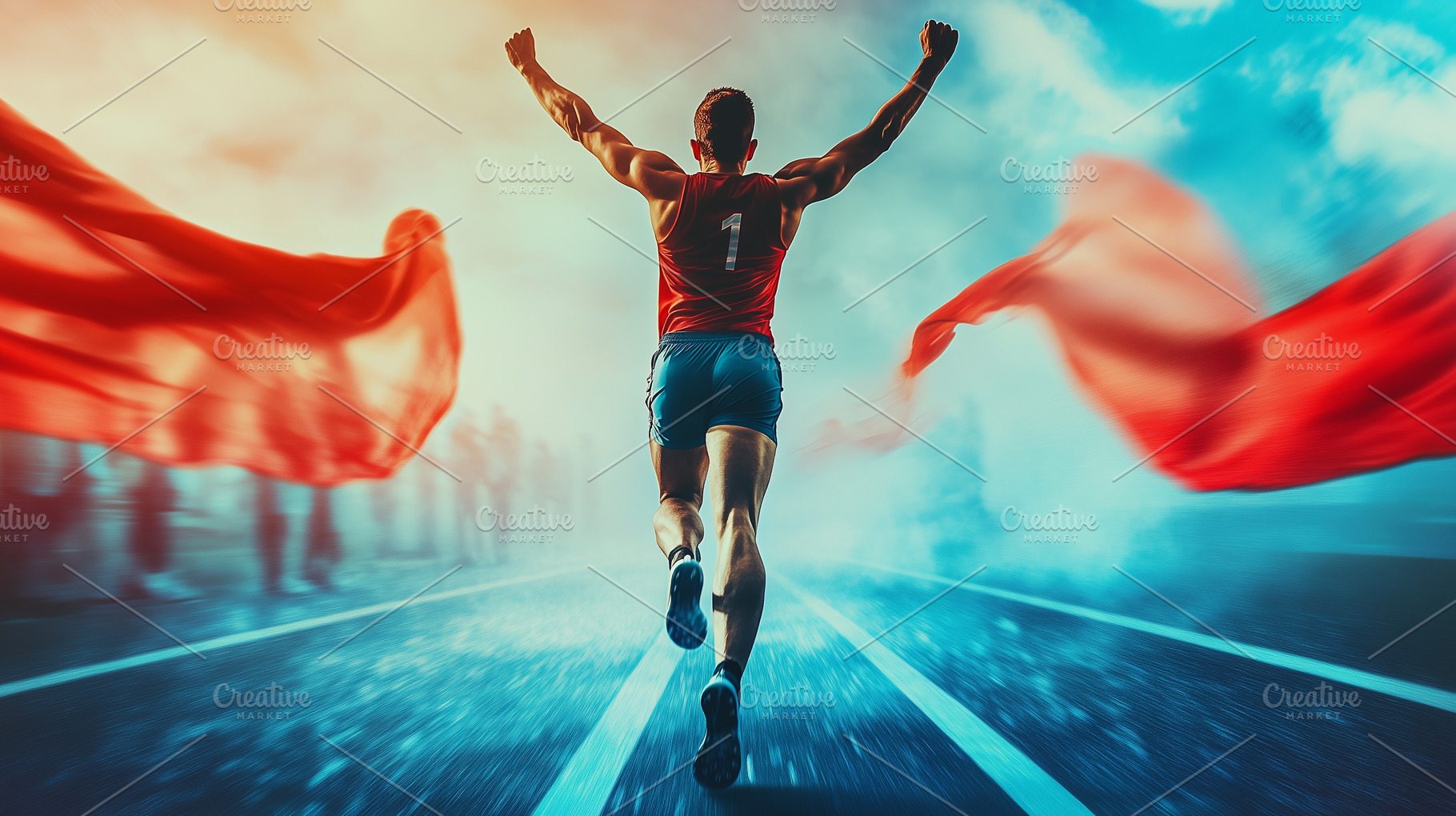 Triumphant athlete runner crosses, a Sports & Recreation Photo by MistyDay