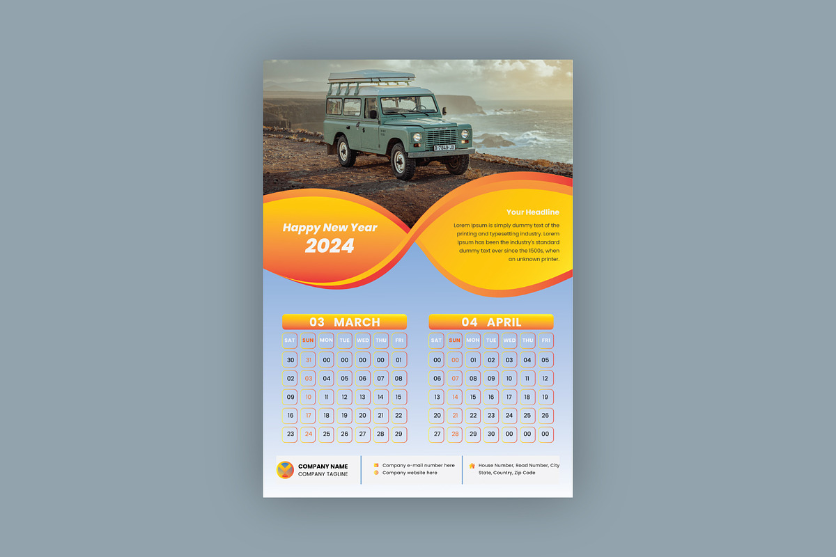 Modern 6 Pages Wall Calendar 2024, a Stationery Template by Annudesign (Photo 4 of 8)