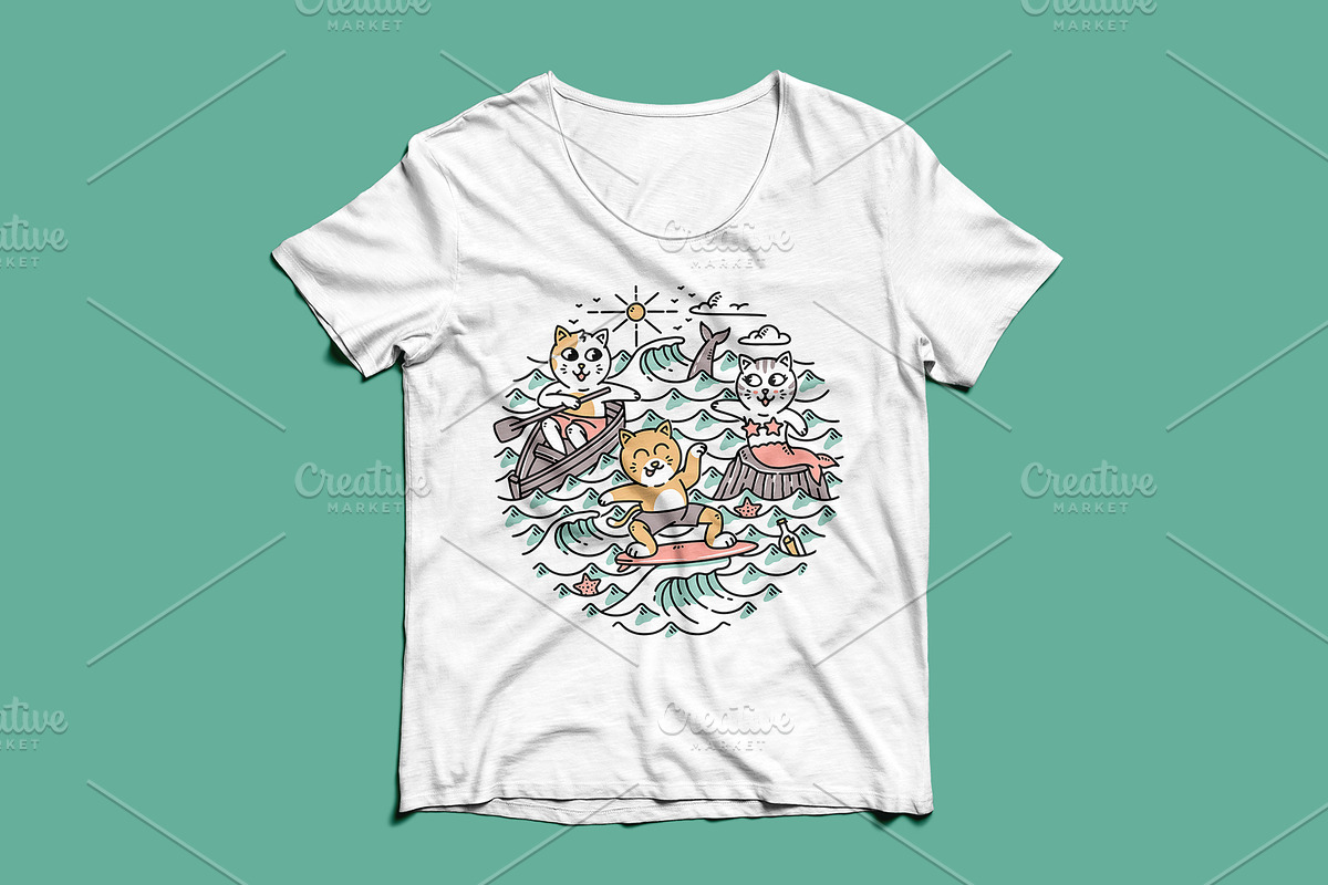 A group of cats in the sea, an Animal Illustration by gunaonedesign (Photo 3 of 4)
