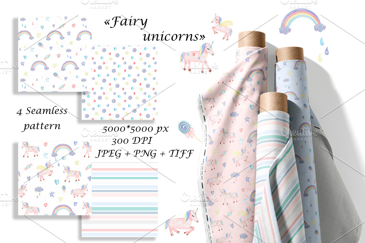 Watercolor Unicorn Seamless Patterns, a Pattern Graphic by Oksana Dovhopol Art (Photo 1 of 15)