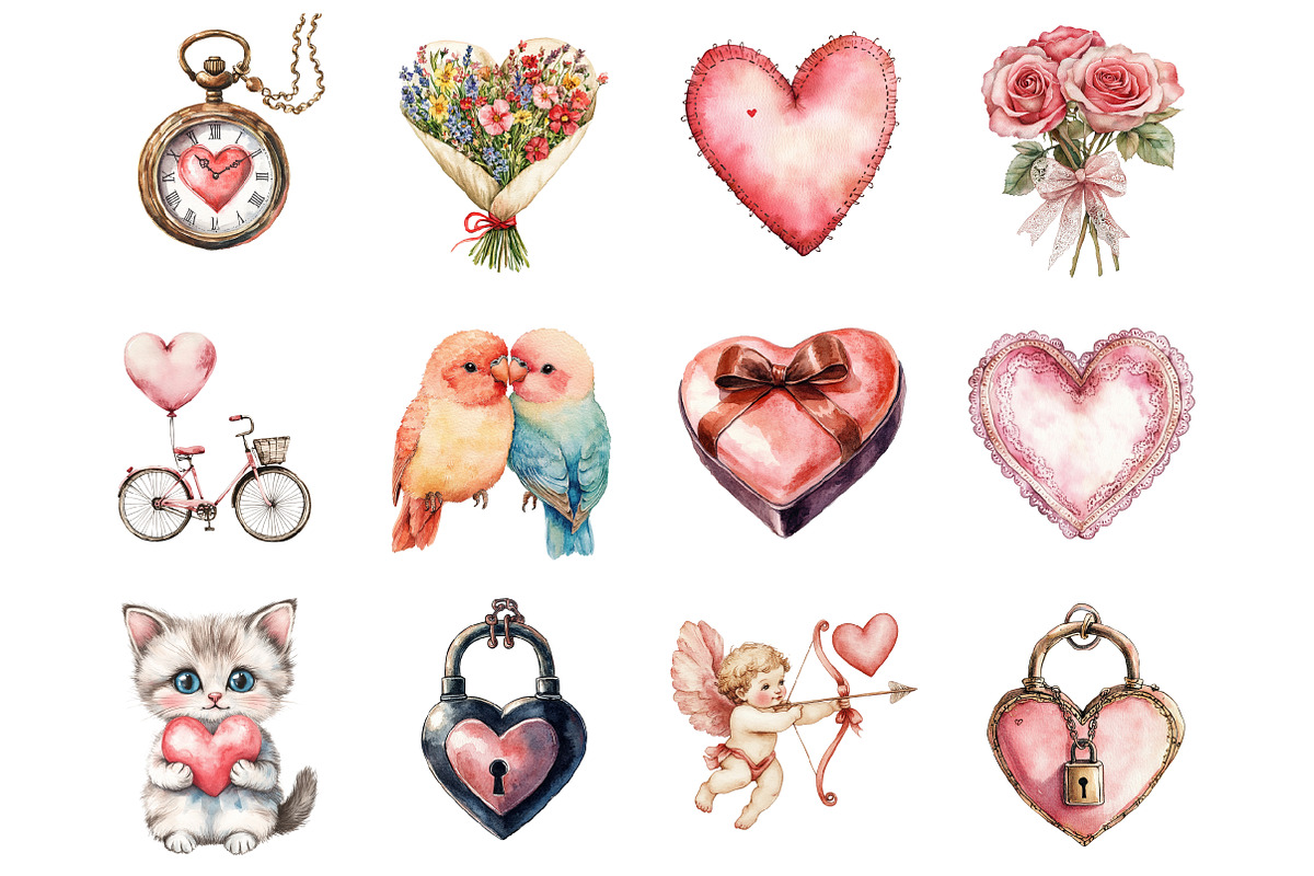 Vintage Cute Valentine's Day Clipart, an Illustration by Design Market (Photo 3 of 3)