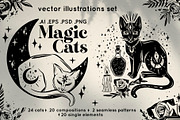 Magic Cats Illustrations Clipart, an Illustration by Julia M. Watercolor (Thumbnail 1 of 13)