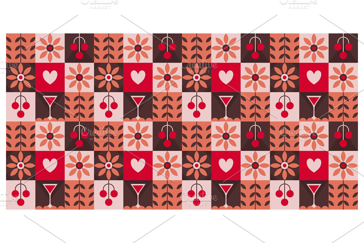 Retro-style tile with flowers, etc., a Decorative Illustration by Creative Backgrounds