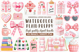 Cute Plaid Preppy Valentine Clipart, an Illustration by Sublimation Artist