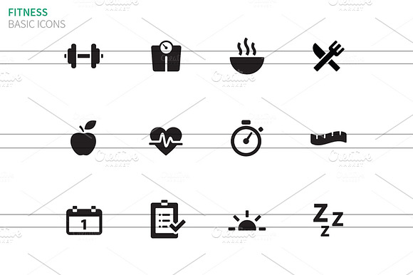 Fitness Icons On White