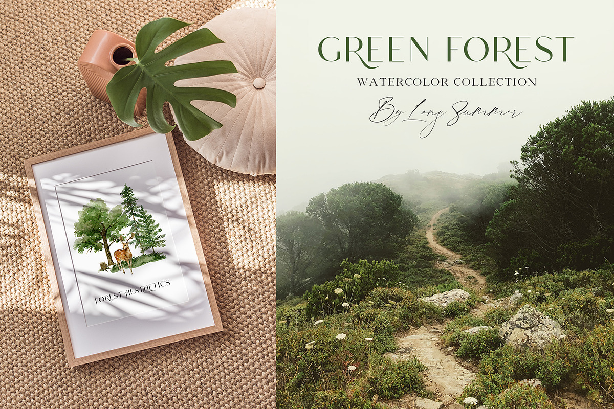 GREEN FOREST watercolor collection, an Object Illustration by long summer (Photo 3 of 17)
