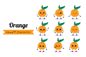 Kawaii Orange Character Set, a Food Illustration by Idressart