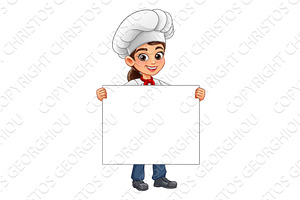 Woman chef in uniform holding big, a Food Illustration by Christos Georghiou