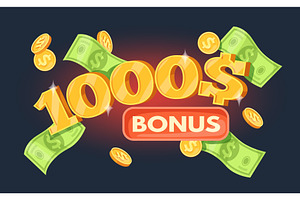 1000 dollars bonus. Falling coins, a Finance Illustration by Stock-Smart-Start
