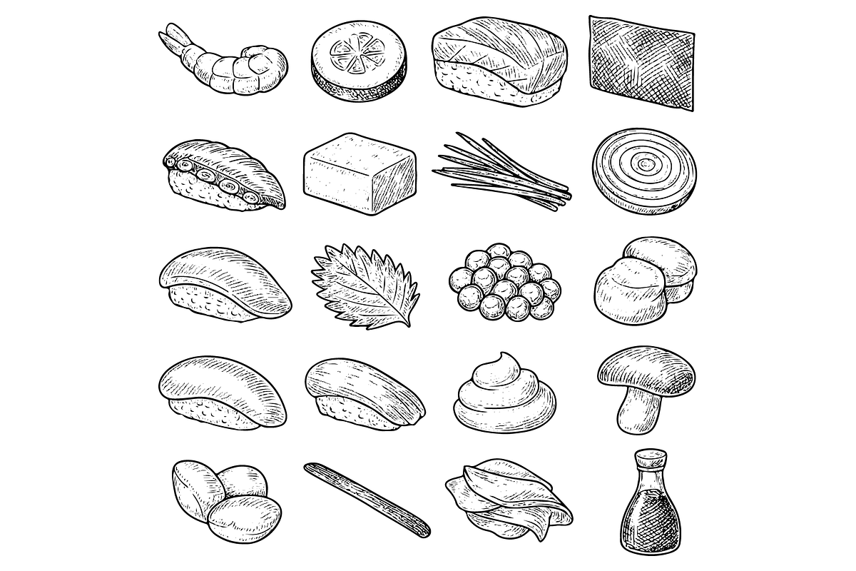 Sushi Ingredients Illustration, an Object Graphic by nikagraphic (Photo 1 of 3)