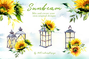 Watercolor Sunbeam Clipart Set