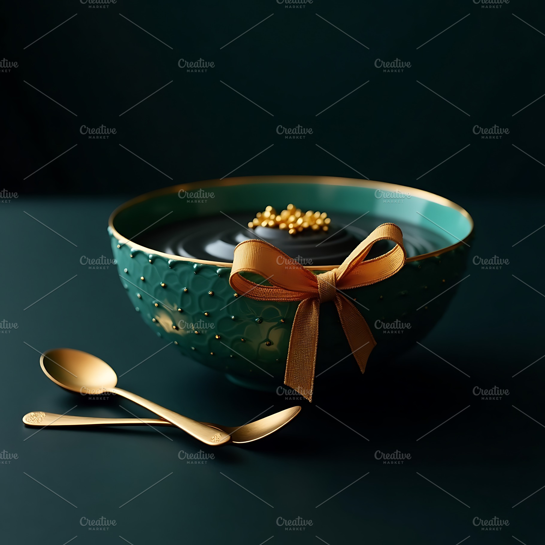 Elegant green bowl of dessert with g, a Food & Drink Photo by Artonix