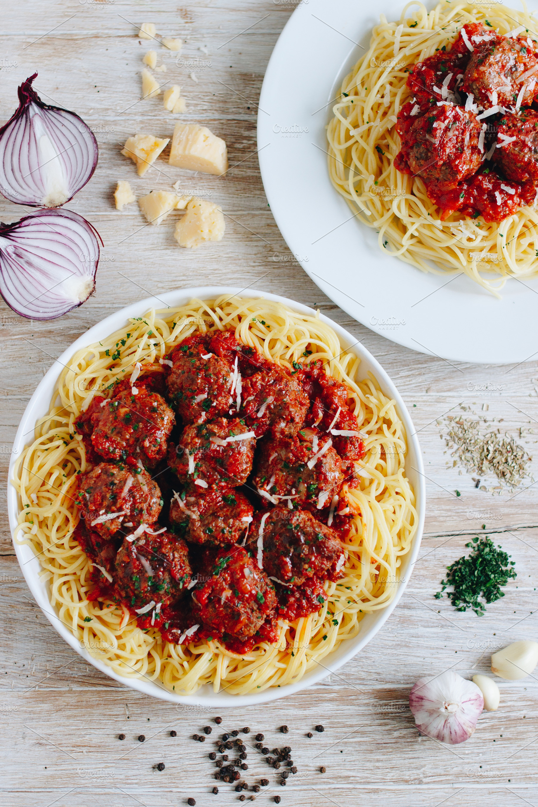 Spaghetti and meatballs featuring pasta, spaghetti and meatballs, and classic, a Food & Drink Photo by Alena Ermakova