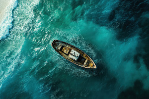 Abandoned boat in turquoise sea, a Photo by Beautiful things
