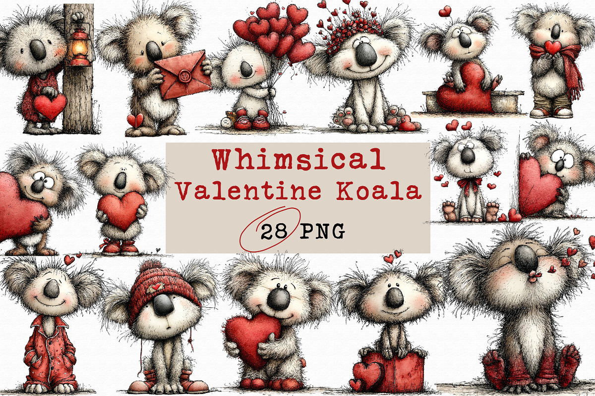 Whimsical Valentine Koala Clipart, an Illustration by Libby Wishes (Photo 1 of 7)