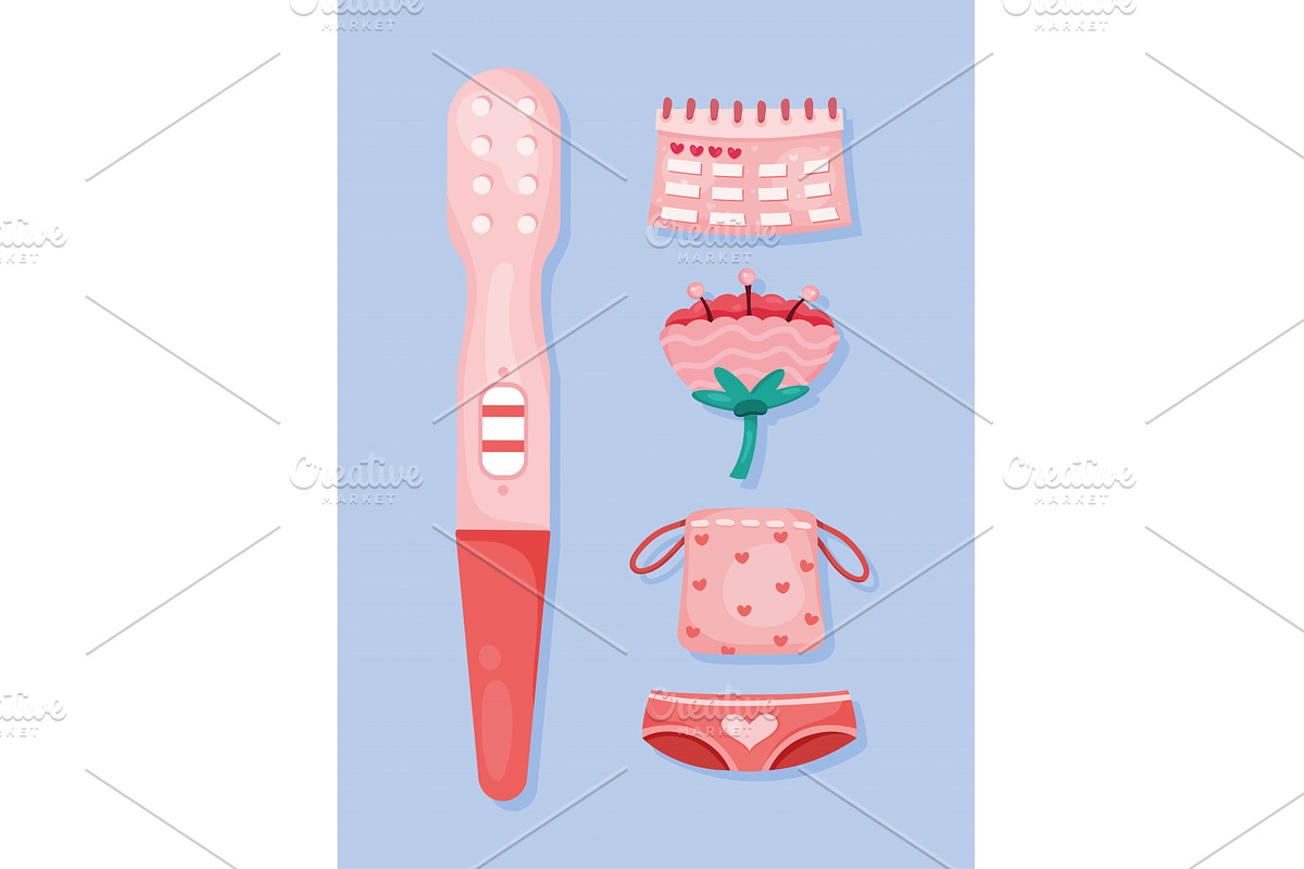 five menstruation cycle icons, an Object Illustration by studiogstock