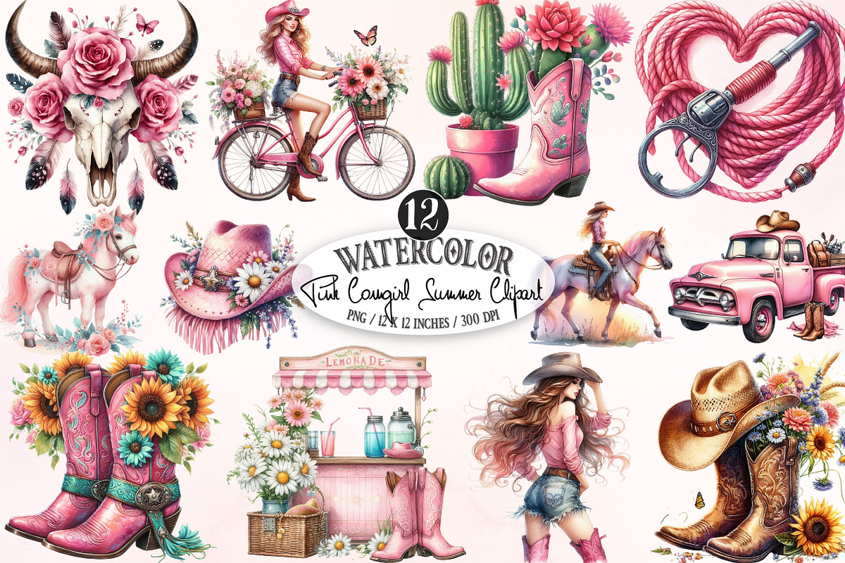 Pink Cowgirl Summer Clipart, a Graphic by Designking (Photo 1 of 4)