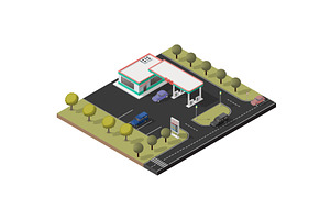 Isometric small gas station, an Illustration by piter.goskov