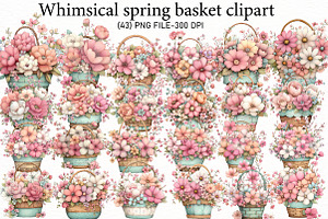 Whimsical spring basket clipart, an Illustration by Designworld