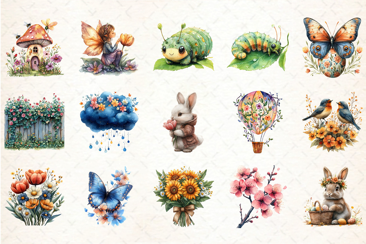 Watercolor Spring Clipart Bundle, an Illustration by DreamCafeArt (Photo 2 of 5)