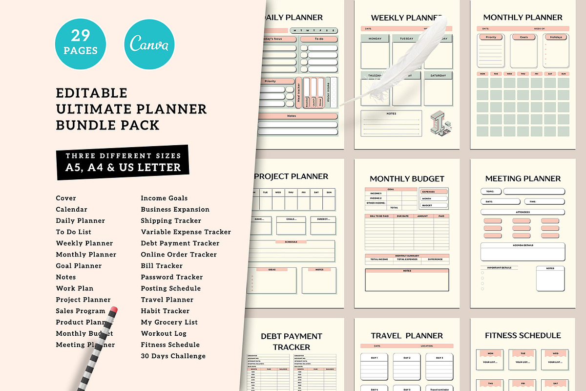 Ultimate Planner Bundle Pack Vol.35, a Stationery Template by Amit Debnath
