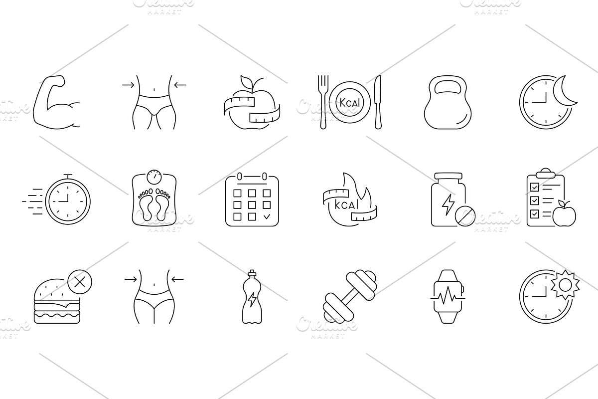 Workout, Fitness and Health Icons, a Food Illustration by Vector Creator
