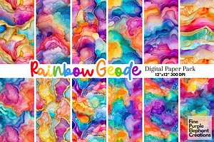 Rainbow Geode Gold Digital Paper