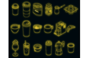 Coffee Icons Set Vector Neon