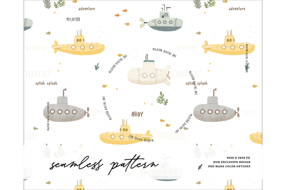 Submarine marine deep water pattern, a Pattern Graphic by Milatoo (Photo 1 of 4)