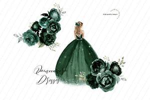 Hunter Green & Silver Dress Clipart