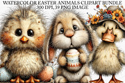 Watercolor Easter Animals Clipart, an Illustration by Canvas Craft (Thumbnail 1 of 7)