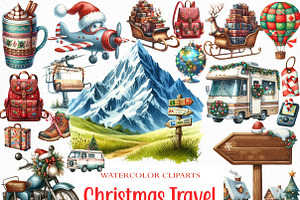 Christmas Travel Clipart, an Illustration by Craft Nest