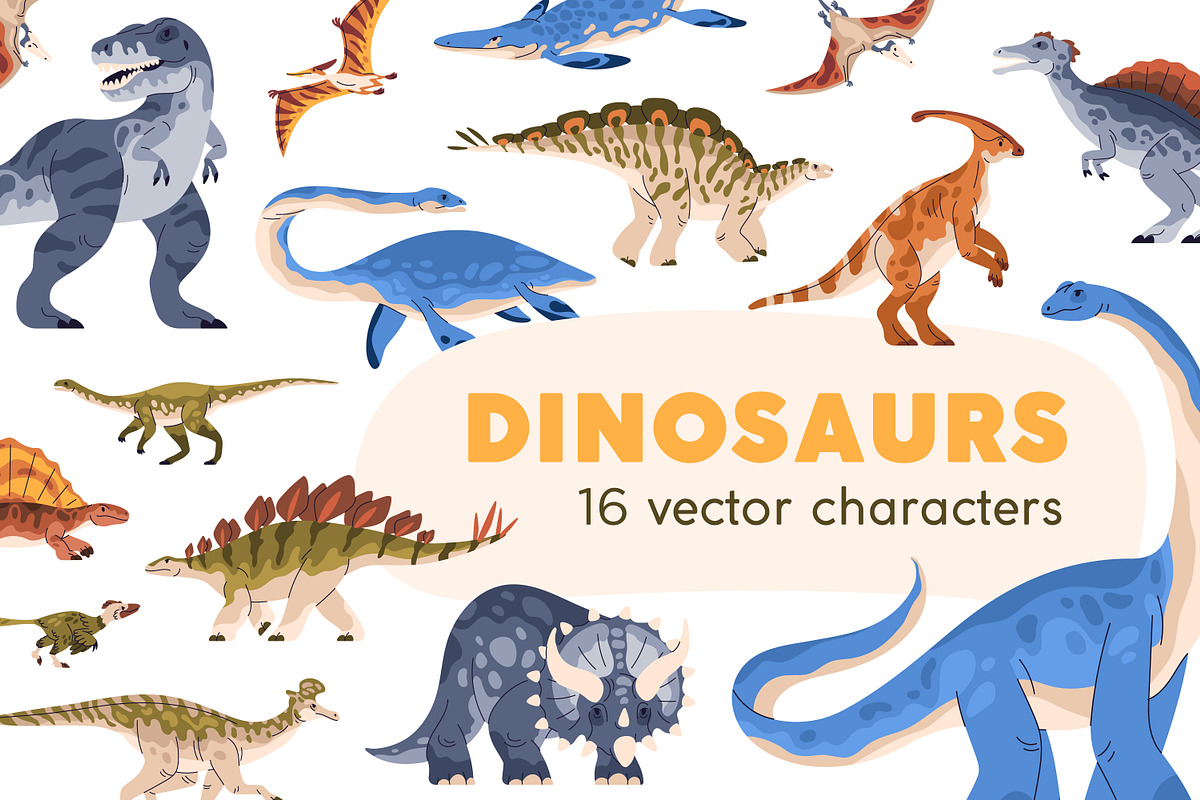 Dinosaurs, prehistoric raptors set, an Animal Illustration by Good Studio (Photo 1 of 17)