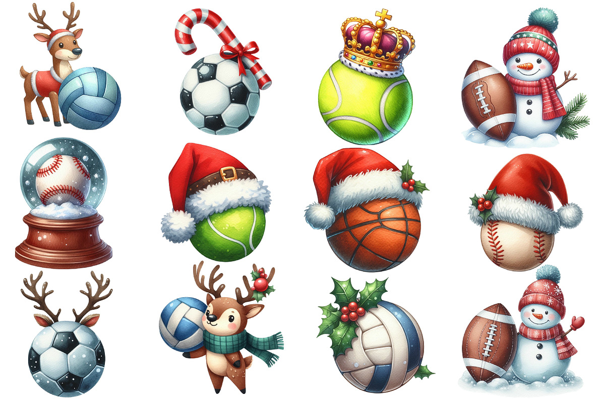 Christmas Sport Balls Sublimation, an Illustration by Designworld (Photo 4 of 5)