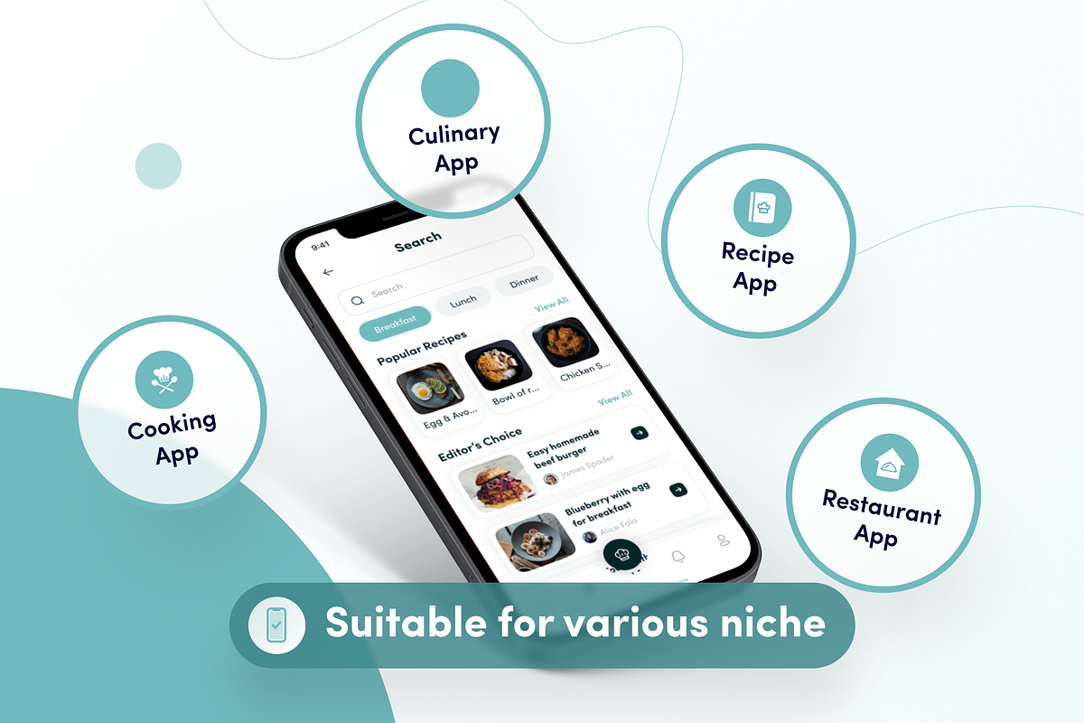 Recipely - Food Recipe App UI Kit, an UI Kit Template by dhuhacreative (Photo 4 of 8)
