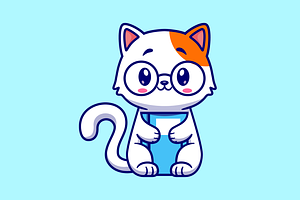 Cute Cat Holding Book With Glasses, an Animal Illustration by Catalyst Labs