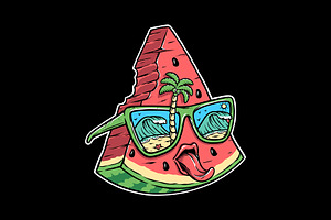 Cute watermelon and beach glasses, a Food Illustration by gunaonedesign