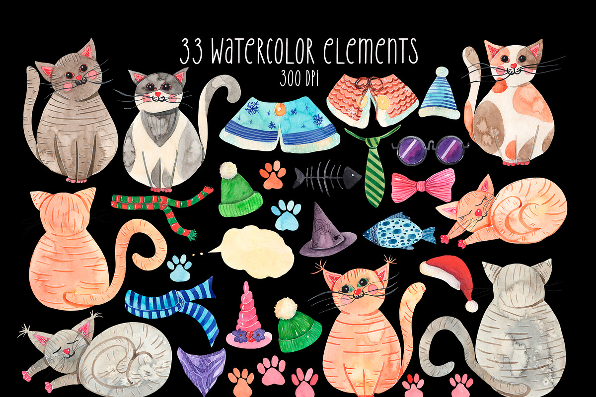 Cat watercolor clipart, an Animal Illustration by AnastasiaWatercolor (Photo 3 of 6)