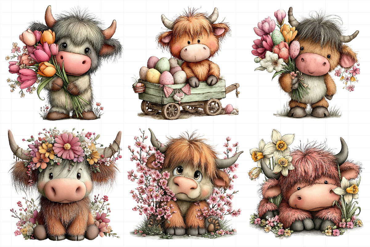 Whimsical Spring Highland Cow Clipar, an Illustration by Daily.Designs (Photo 5 of 8)