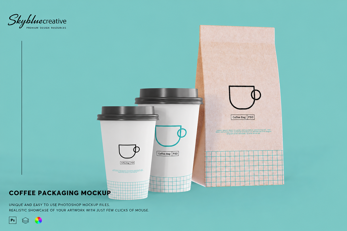 Paper Coffee Bags Mockup, a Packaging Mockup by skybluecreative (Photo 1 of 2)