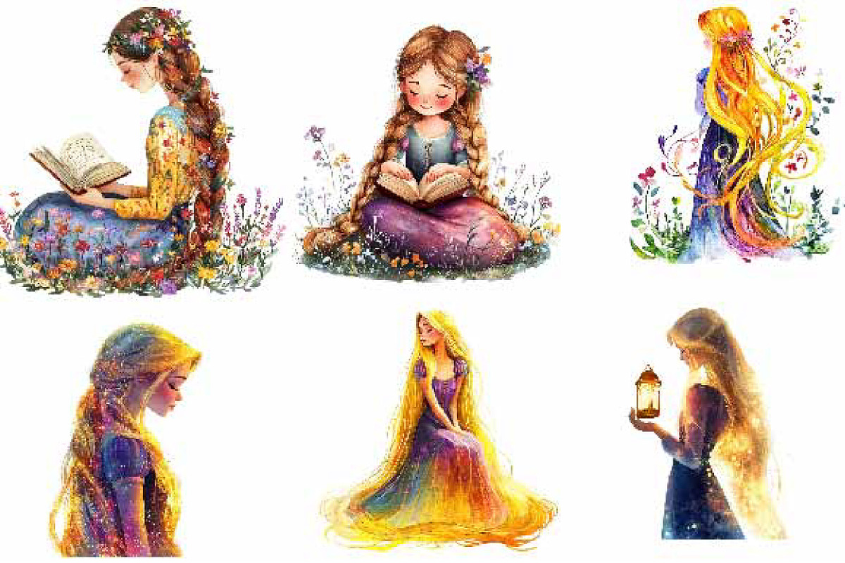 Watercolor Modern Rapunzel Clipart, an Illustration by Designking (Photo 3 of 5)