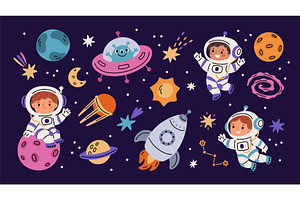 Kids astronauts and space elements, an Object Illustration by YummyBuum