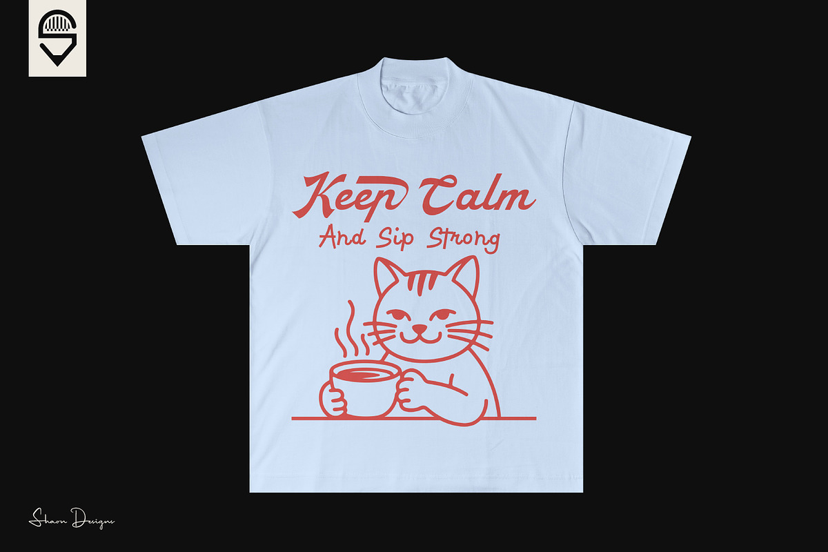 Cute Cat Coffee Lover T-shirt Design, an Animal Illustration by shaondesigns (Photo 3 of 4)