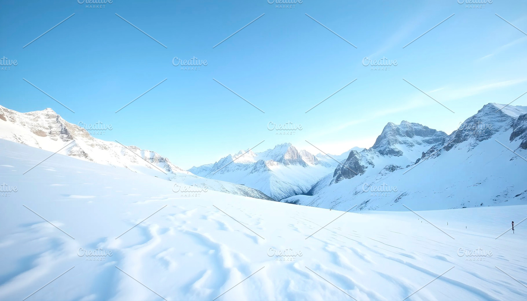 Beautiful snowy mountain landscape u, a Photo by LOGOCREATIVE