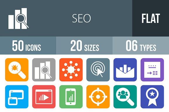 50 Seo Flat Round Corner Icons