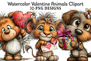 Watercolor Valentine Animals Clipart, an Illustration by Daily.Designs (Thumbnail 1 of 7)