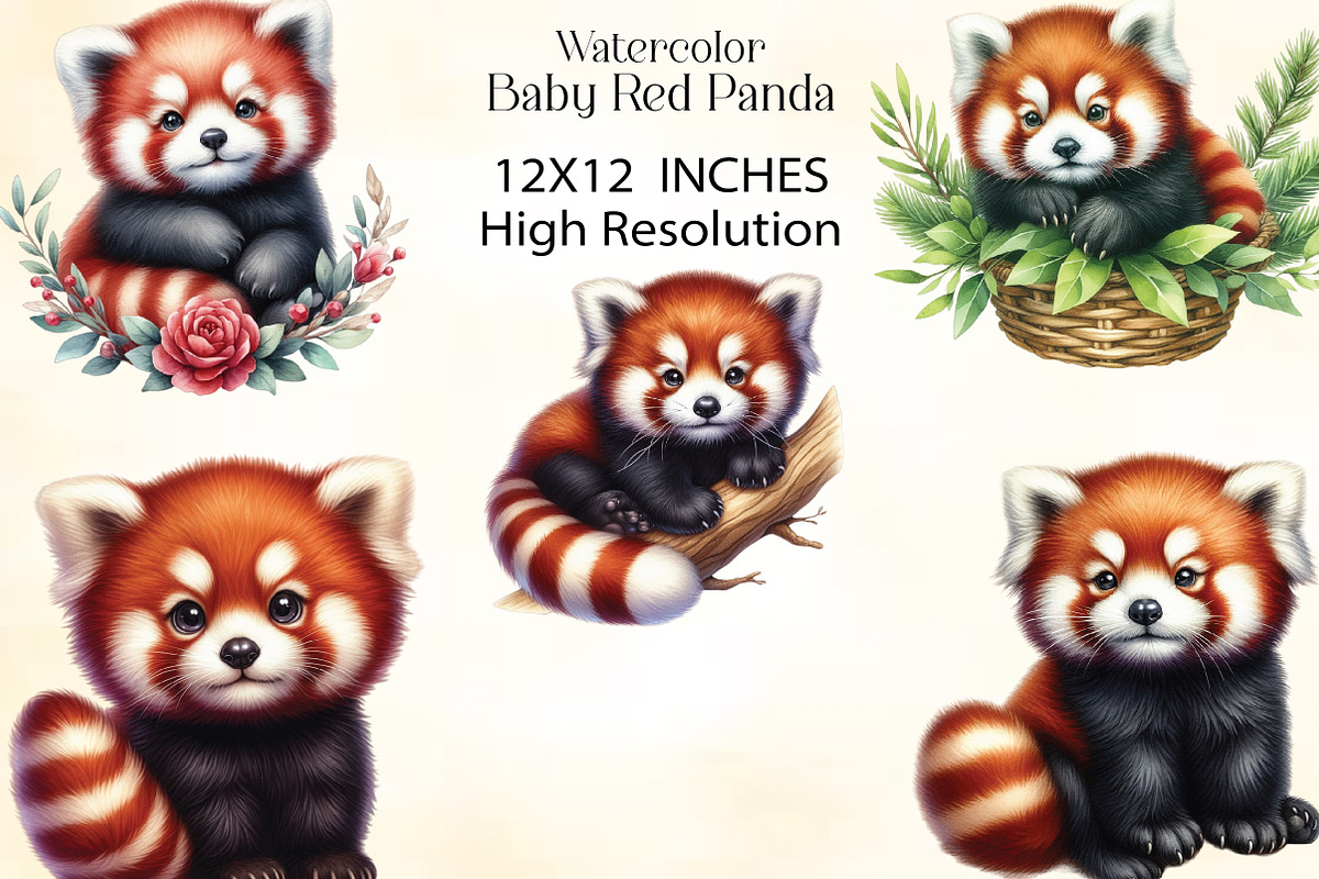 Watercolor Baby Red Panda Clipart, an Illustration by CraftArtStudio (Photo 2 of 3)