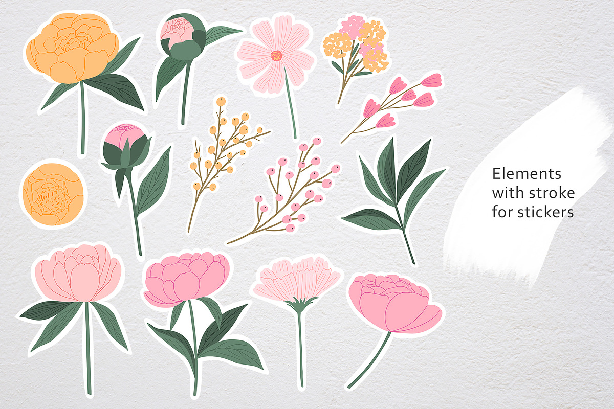 Floral elements & patterns, a Decorative Illustration by hanifa_design (Photo 3 of 8)