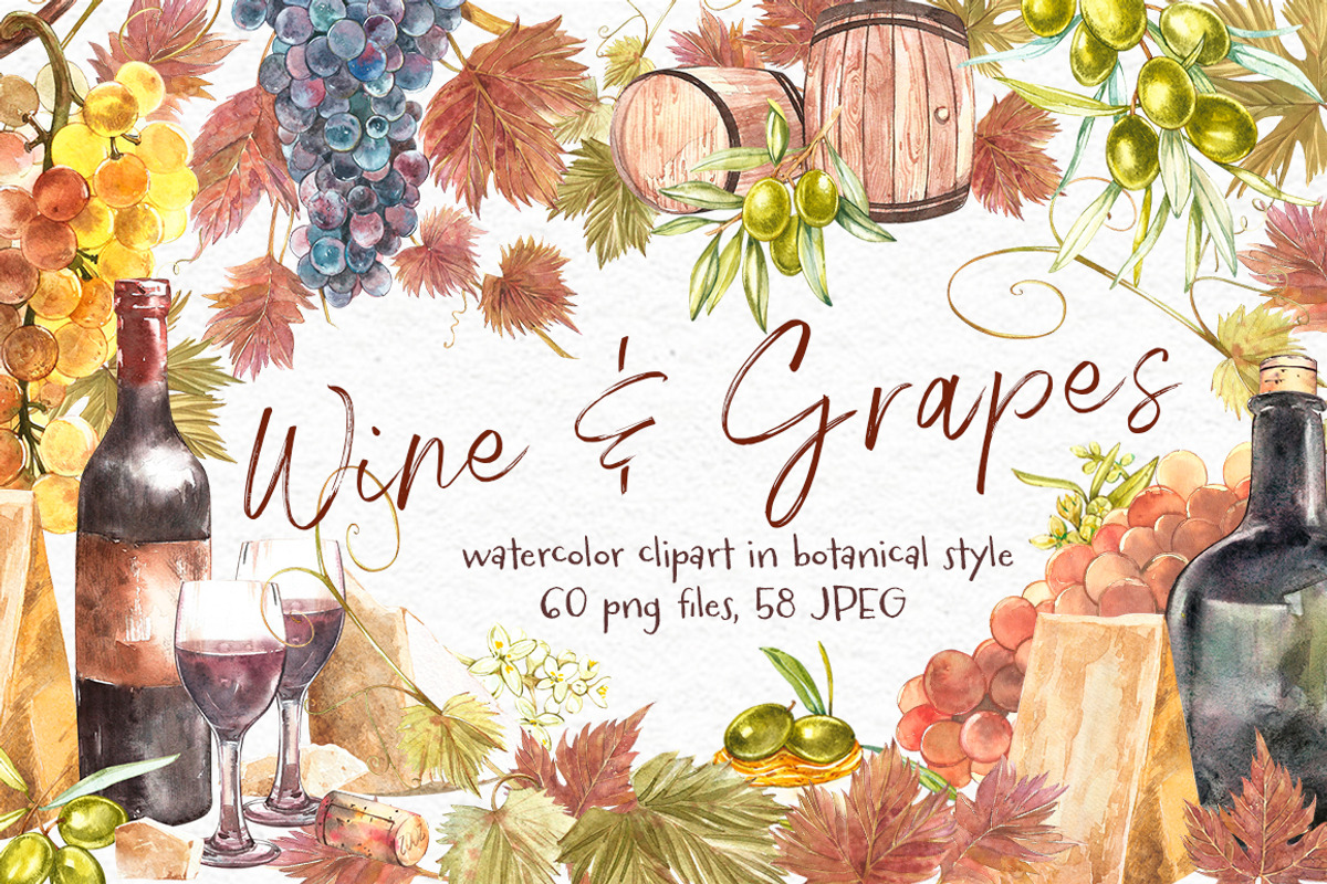 Wine and grapes set illustrations, a Food Illustration by Ann Astro (Photo 1 of 9)